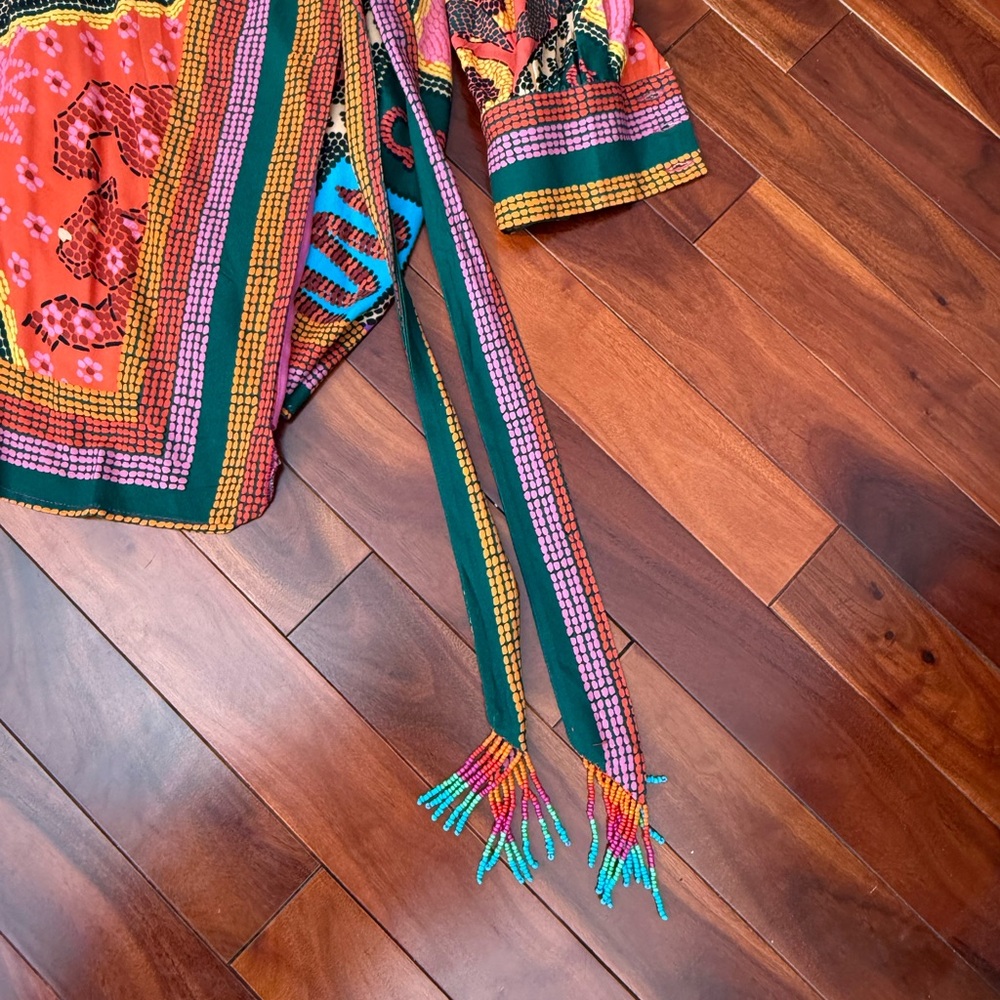 Farm Rio Size L Colorful Patterned Wrap Dress - Picture 5 of 5